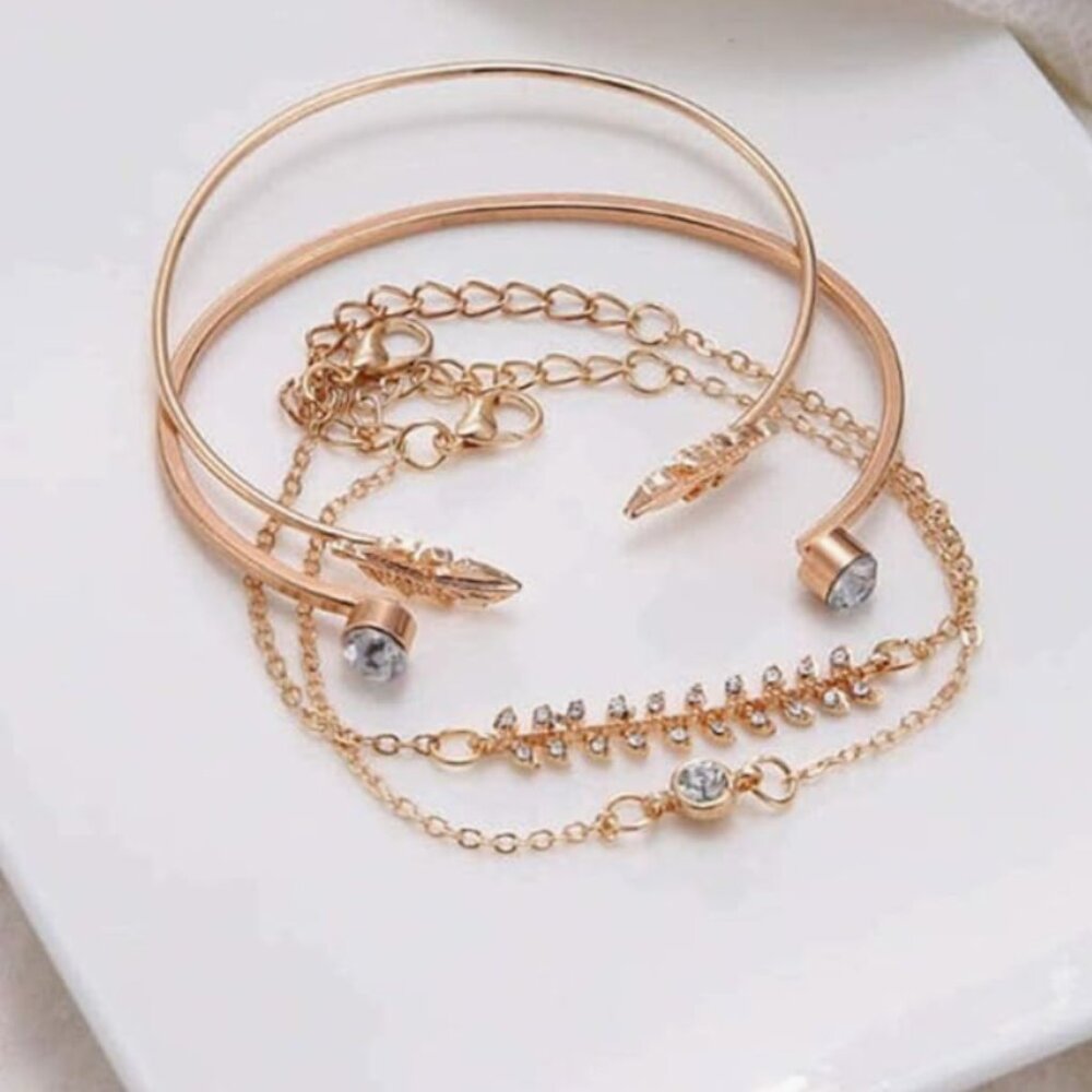 “Edith” Shiny Leaf Stacked Bracelets - image 5